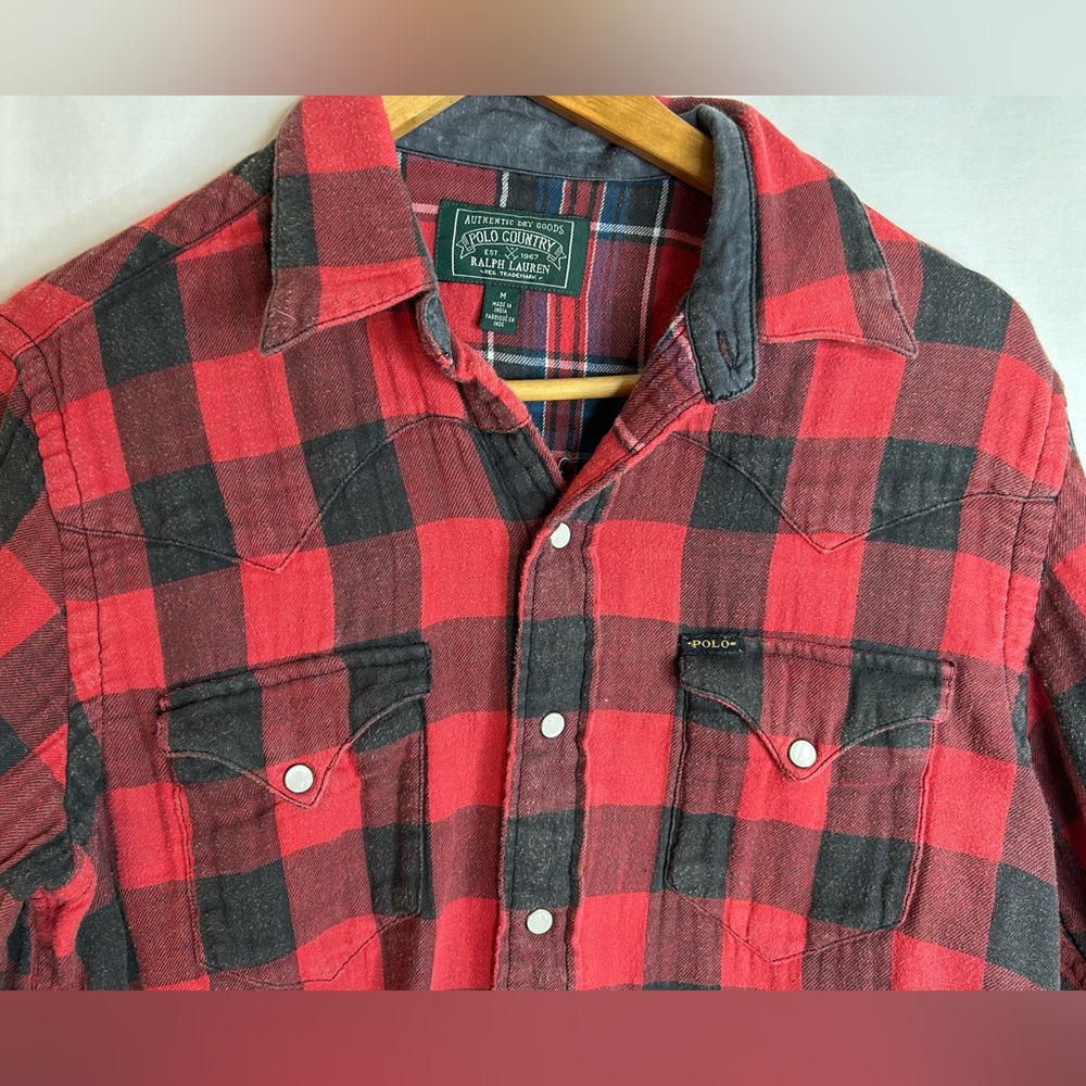 Polo Country Ralph Lauren Vintage 90’s Buffalo Plaid Flannel Shirt Size Medium - Picture 5 of 10